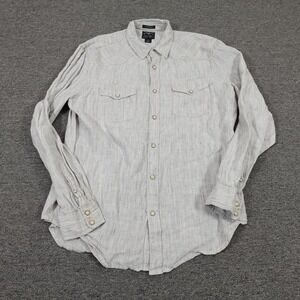 Lucky Brand Shirt Mens Large Gray Solid Linen Western Snap Front Long Sleeve